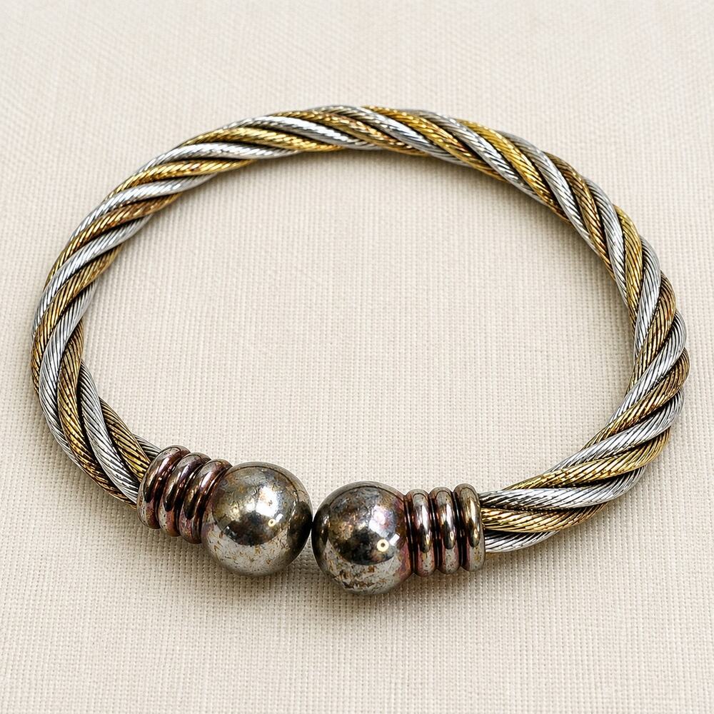 Two Tone Twisted Cable Cuff Bracelet Adjustable Statement Jewelry B179 - Picture 2 of 3